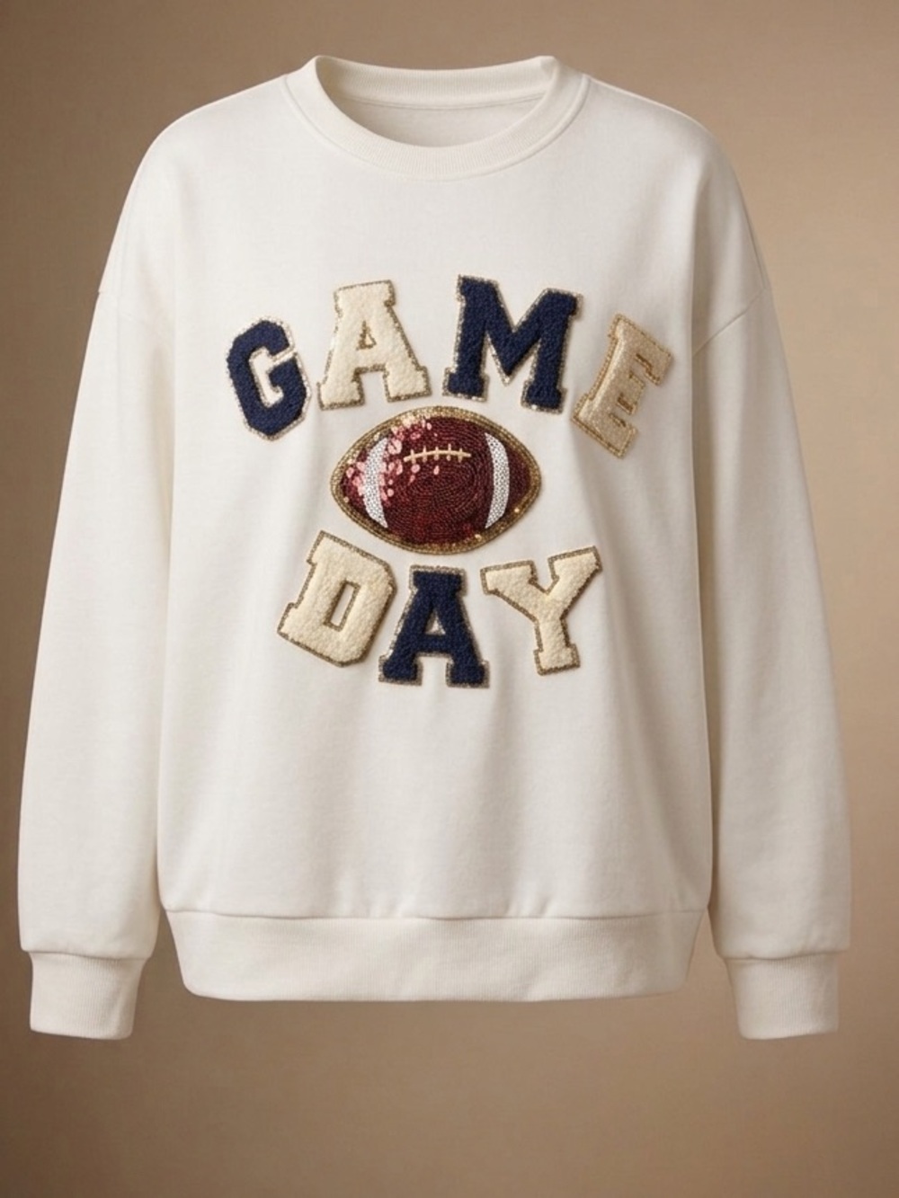 BiBi Cream 'Game Day' Sequin Football Crewneck Sweater